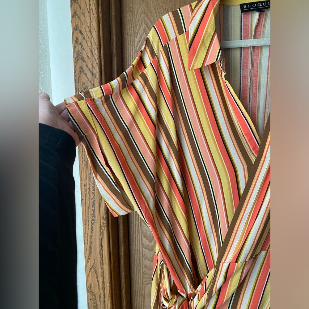 Eloquii 22 Orange and Yellow Faux Wrap Romper - Picture 8 of 16